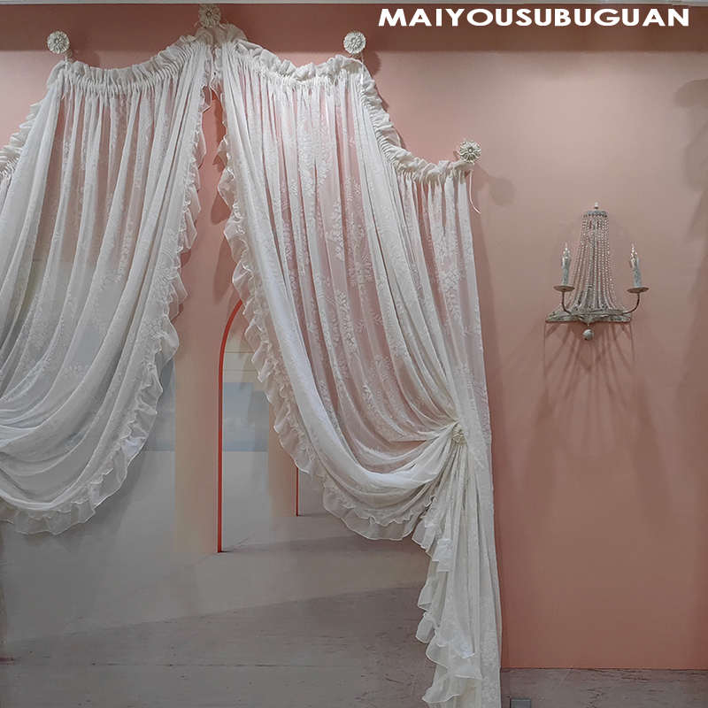 法式穹顶客厅轻奢浮雕镜中花花边纱帘窗纱门帘丝绒纱客厅书房短帘