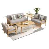 实木沙发茶几组合双人位出租房小户型客厅现代简约布艺三人办公椅