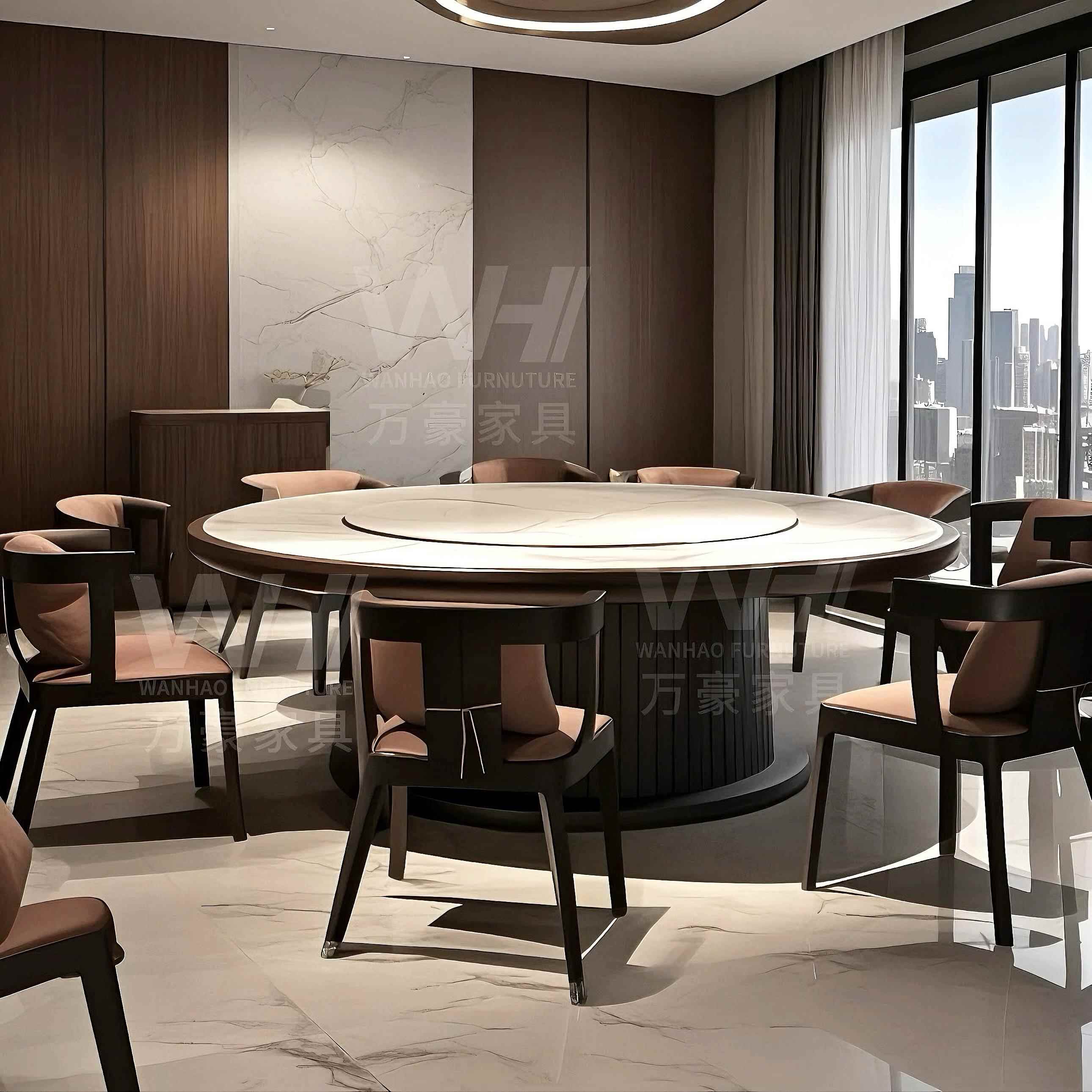 需定制新中式酒店电动餐桌大圆桌岩板转盘15人20人会所包厢桌椅定