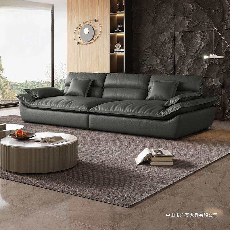 意式真皮沙发客厅现代简约小户型轻奢猫抓皮直排帆船皮艺沙发组合