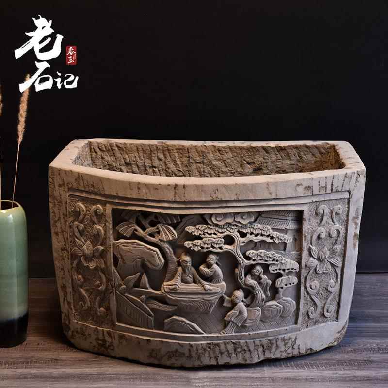 做旧长方形石槽做旧牛槽羊槽大理石鱼缸仿古石头户外室外庭院造景