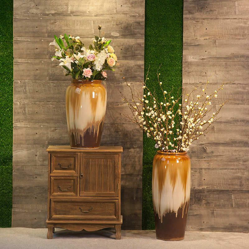 景德镇手工落地陶瓷花瓶欧式创意干支陶罐花盆酒店会所装饰品摆设