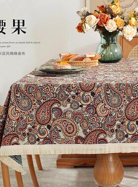 2023新款油画电视柜盖巾美式提花棉麻桌布家用长方台布