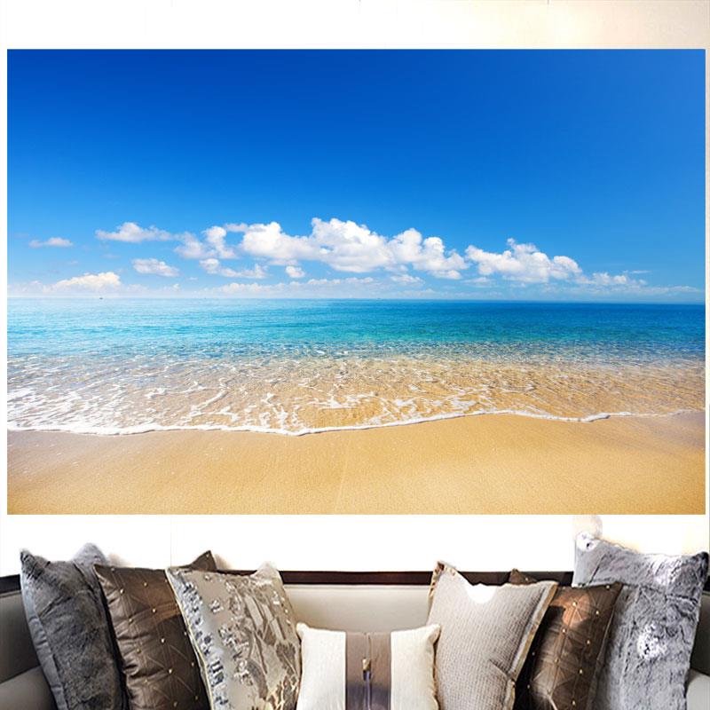海滩风景画蓝天白云墙贴壁画大海沙滩装饰画客厅走廊海水自粘贴画