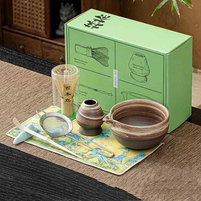 跨境新款日式抹茶器套装百本立打蛋器工具茶筅茶刷仿宋代点茶用具