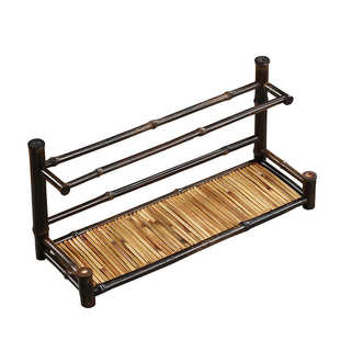 手工竹制茶杯沥水架中式复古紫竹竹排干泡盘双层茶具收纳展示架子