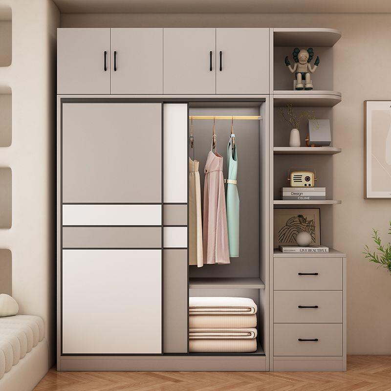 实推PJV拉门衣柜家用室木木质儿童收纳柜子小户卧出租房型组装衣