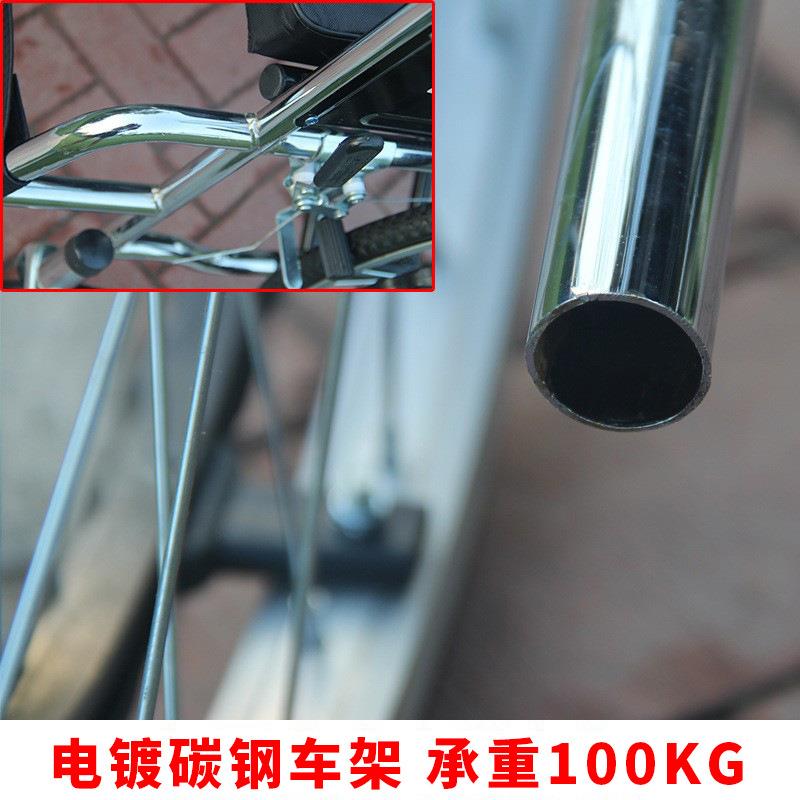 电镀带坐便免充气轮椅 轻便折叠老人残疾人专用手推车
