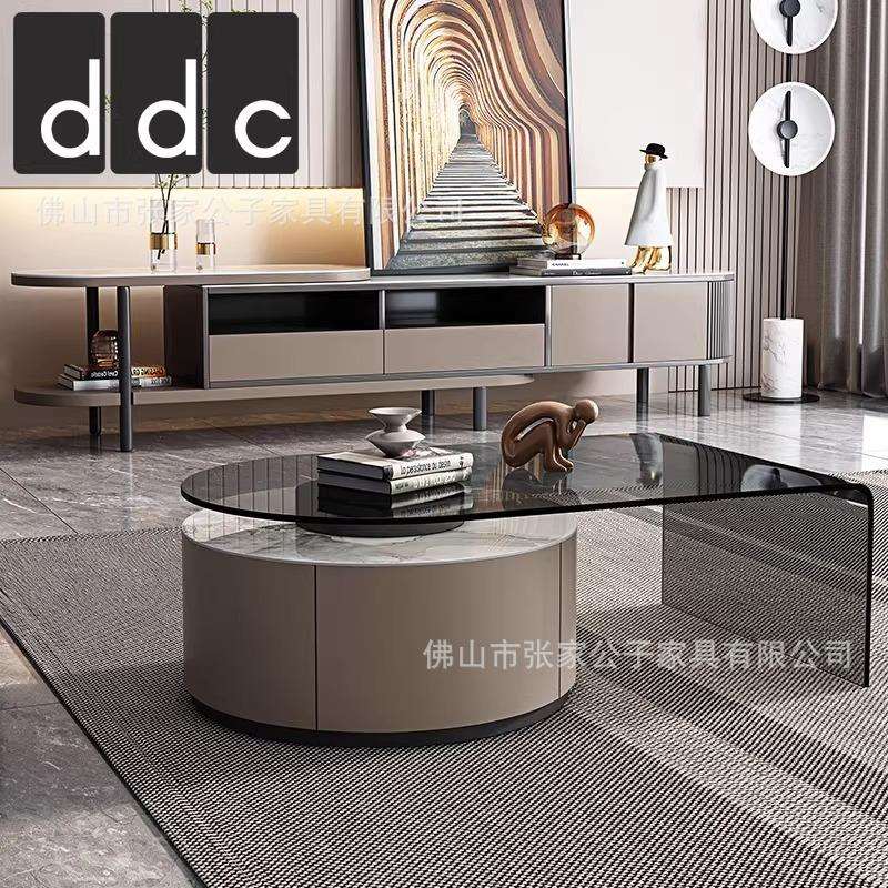 意式极简茶几电视柜组合客厅岩板伸缩北欧现代家用小户型家具