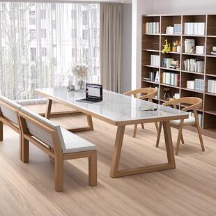 岩板实木会议桌长桌去客厅化书桌学习桌办公桌简约现代会客洽谈桌