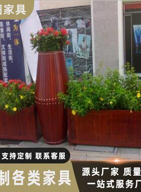 户外长方形花箱商业街绿化花架花箱户外花槽实木组合花盆花池