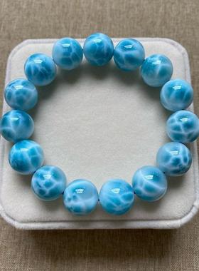 天然海纹石手链龟背纹大颗粒男女款单圈拉利玛圆珠手串规格14.4mm