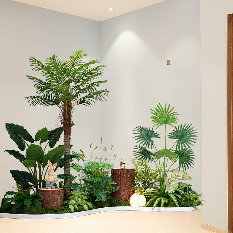 室内造景仿真热带雨林绿植景观假植物装饰场景布置楼梯下角落商场