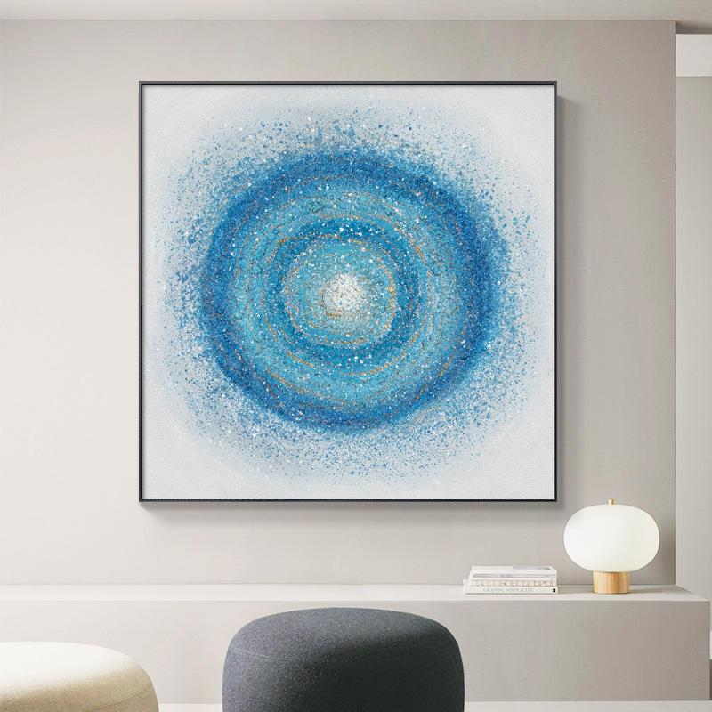 蓝色水晶肌理抽象金箔纯手绘油画轻奢玄关客厅装饰画挂画支持
