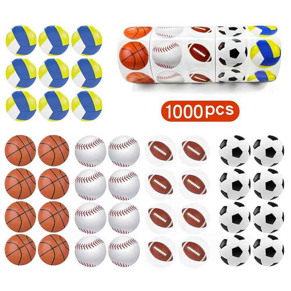 1000贴/组2.5cm足球蓝球各种球类学校奖励标签贴纸体育课教