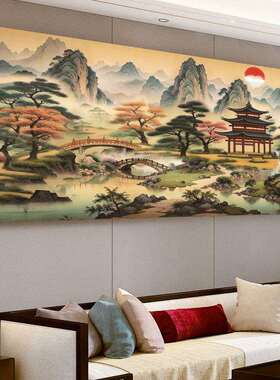 亭台阁十字GNS绣楼202景4新款中式线绣客厅山水画风中国己风手工