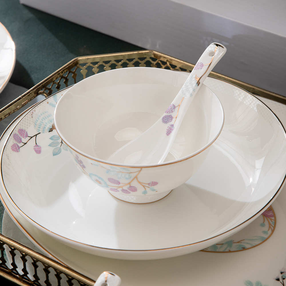 景德镇陶瓷餐具套装新中式轻奢简约骨瓷碗盘碟筷子家用乔迁送礼品