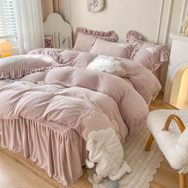 ins少女心加厚保暖牛奶绒床上床品套件/四件套/多
