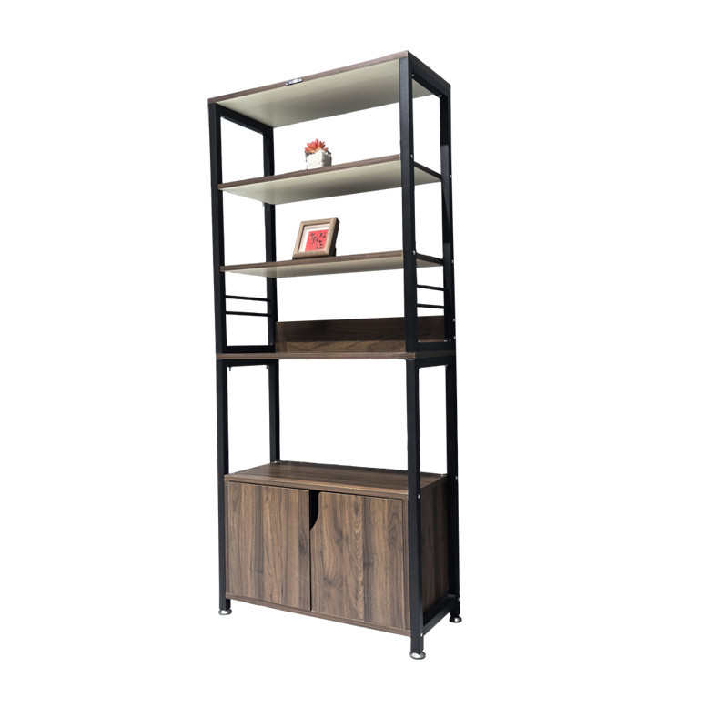 多层置物架一体靠墙下空式客厅落地置物架家用简易置物架带柜门