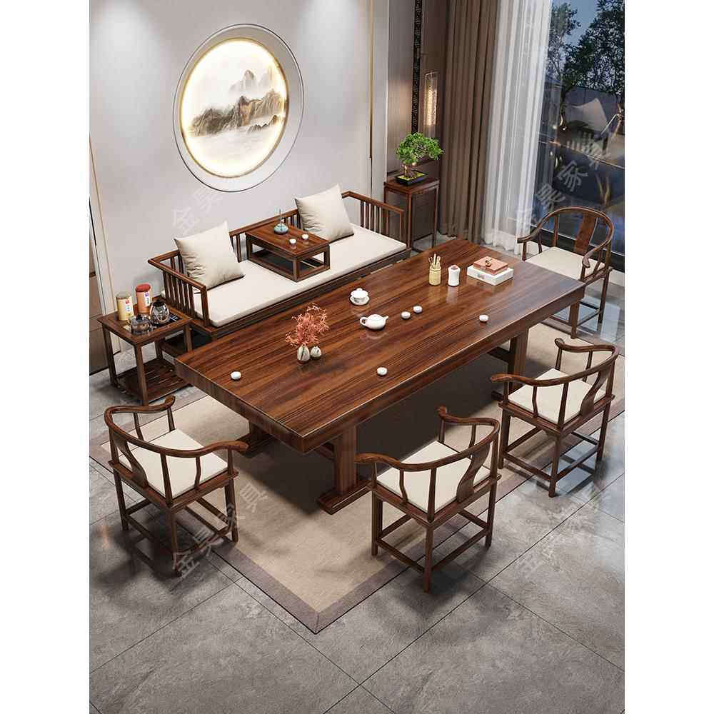 实木大板茶桌椅罗汉床组合新中式办公室原木茶桌功夫茶几套装一体