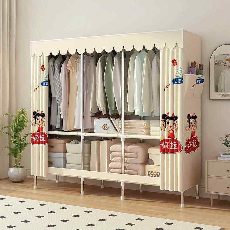 简易衣柜租KRF全钢架出房卧室组装固钢管加厚加加粗全闭封布制衣