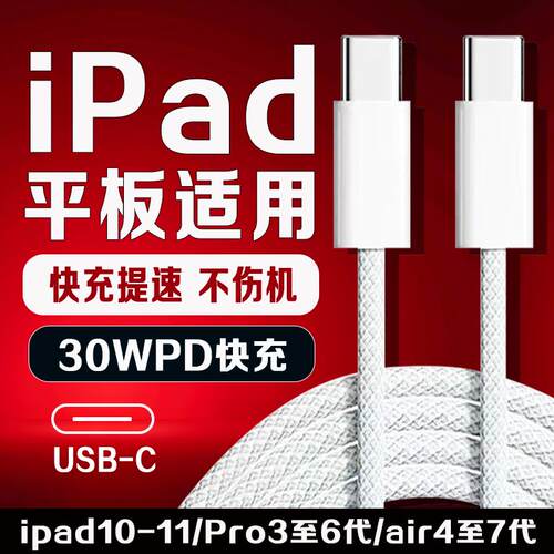适用苹果iPad Pro充电线编织双C平板ipad air 4/5/6/7快充线imini 6/7平板10.9/11英寸充电线iPad10/11数据线