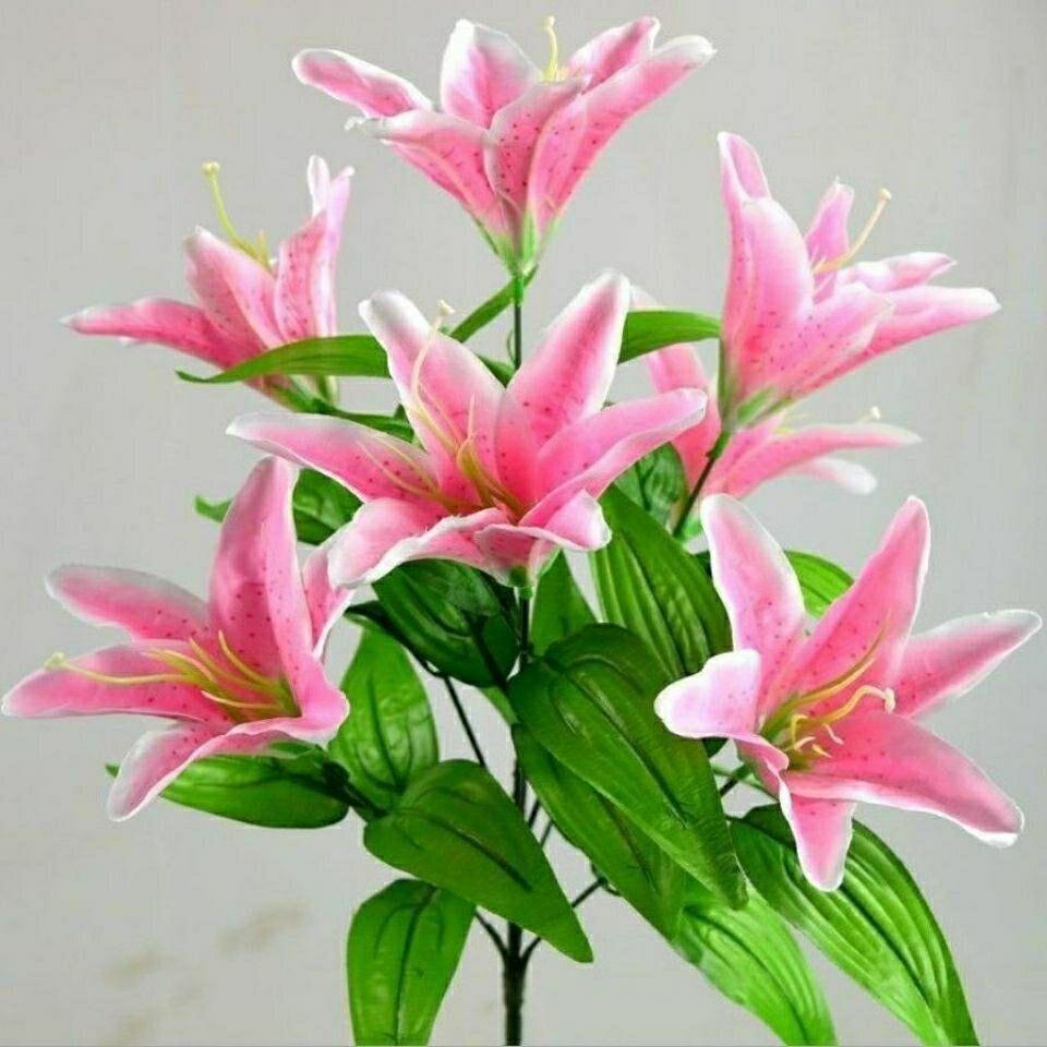 仿真花束10头兰百合花香水合小虎客厅百摆件假花绢花塑料花干花