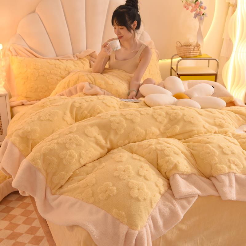 正品公主风奶绒牛四件套冬季珊加绒厚加绒床单被套瑚法兰绒双面绒