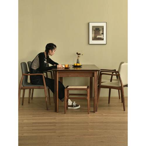 A9L东方餐桌北美黑胡桃木全实木工作台长方形北欧原木大板桌子家