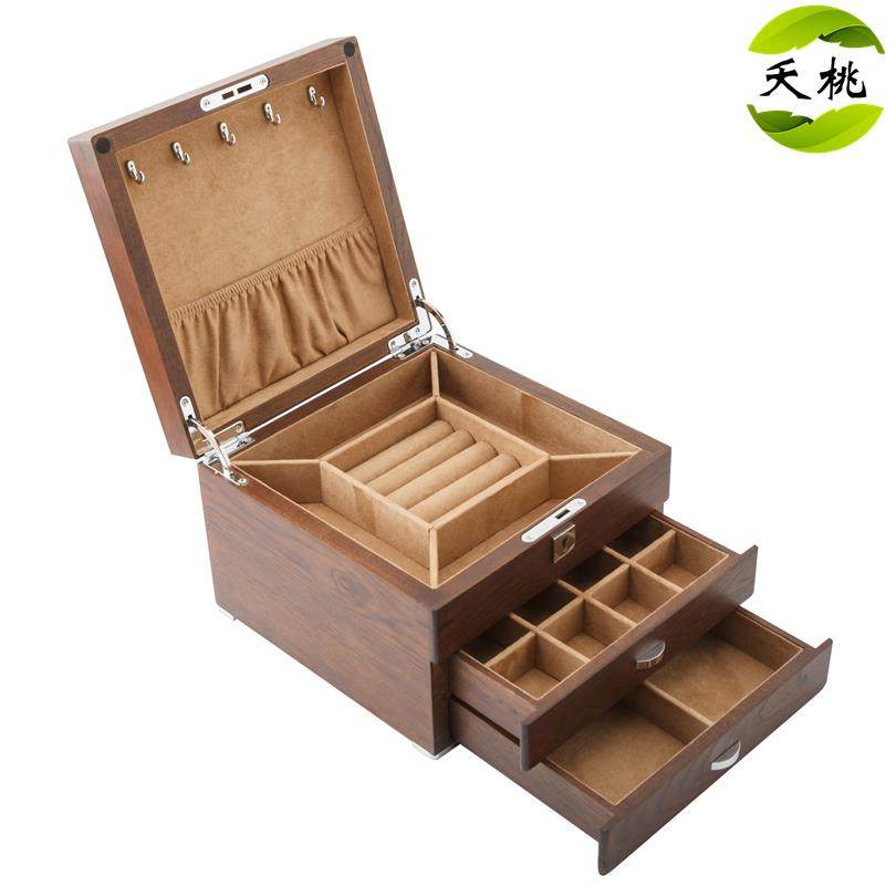 高档宝夭层桃(饰品)俄罗斯实榆木纯木质首饰盒箱多珠收藏收纳箱