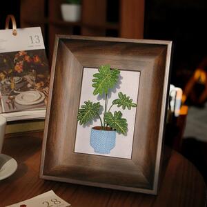 暖艺手工刺绣diy成品复古风布艺绿植相框画摆件送朋友创意礼物