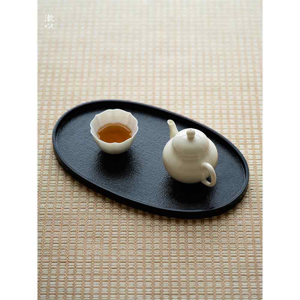 出口日本贴布漆器茶盘椭圆黑色餐盘茶道家用茶具pu漆托盘木盘木质