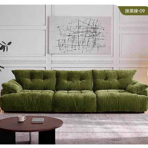 中古风复古雪尼尔绒可调节靠背花苞布艺直排小户型客厅落地沙发