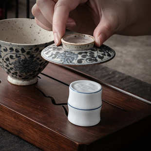 配件功夫手绘茶道纹托陶瓷竹节玄托白瓷盖置盖碗茶茶具盖壶盖