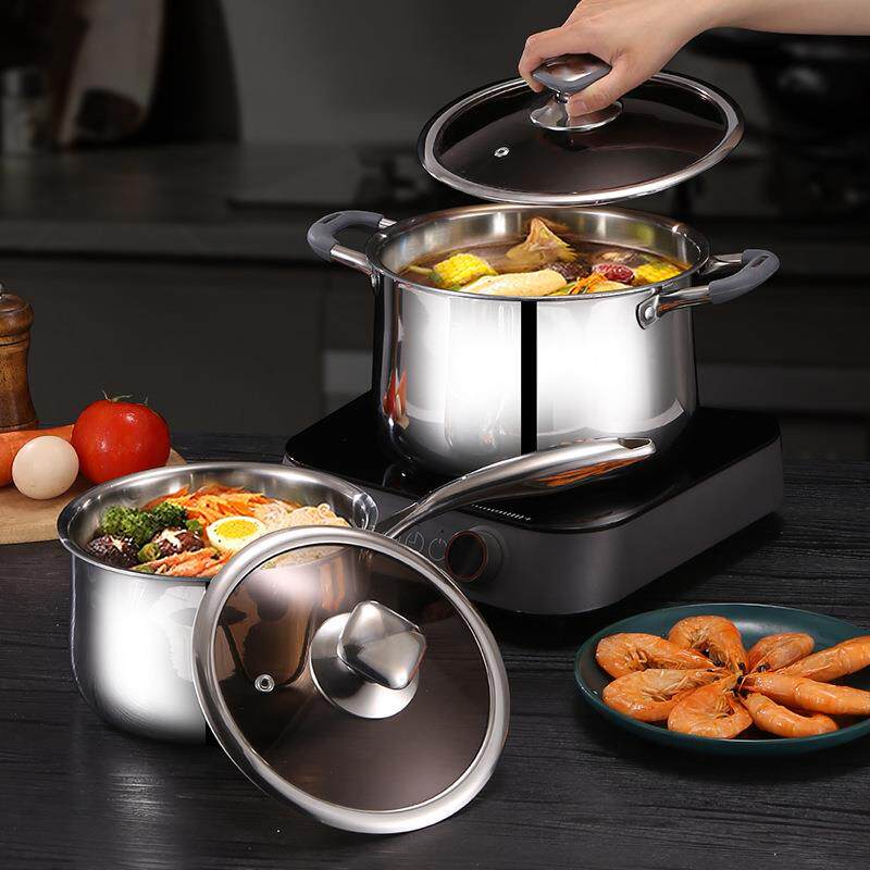 厨房大容量蒸锅家庭宽边圆型锅家用透视锅盖加厚不锈钢材质汤锅