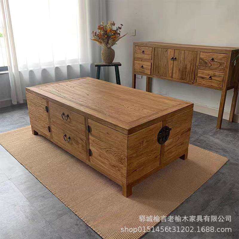 复古茶几储物柜新中式茶台电视柜客厅茶意禅桌多用途老榆木电视柜