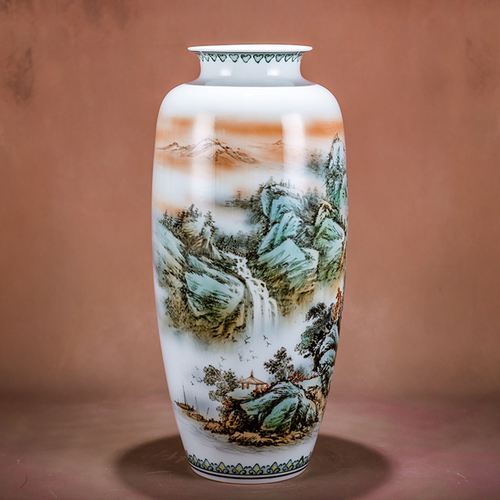 山水画陶瓷花瓶省大师温富林手绘赏瓶家居装饰陈列高端收藏级摆件