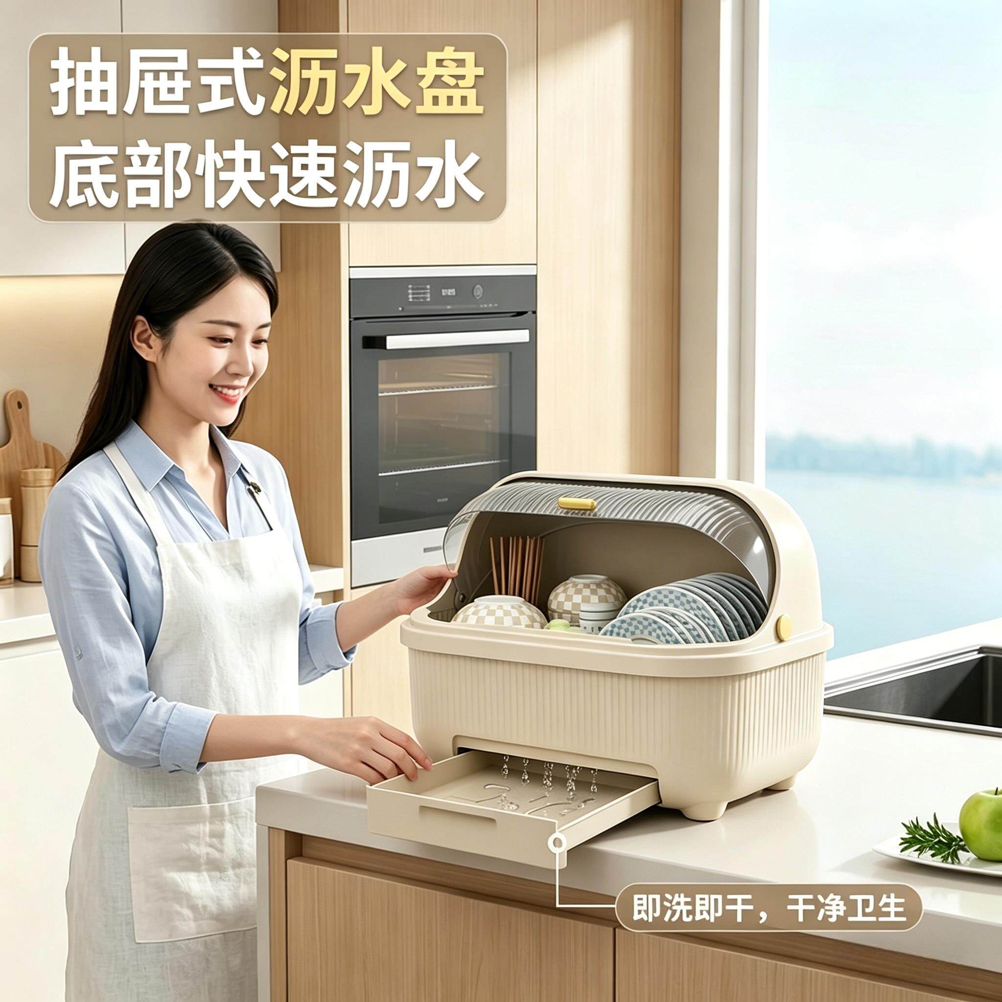 碗筷收纳箱碗盘柜家用特大号带盖子碗碟箱置地式厨房碗架置物沥水