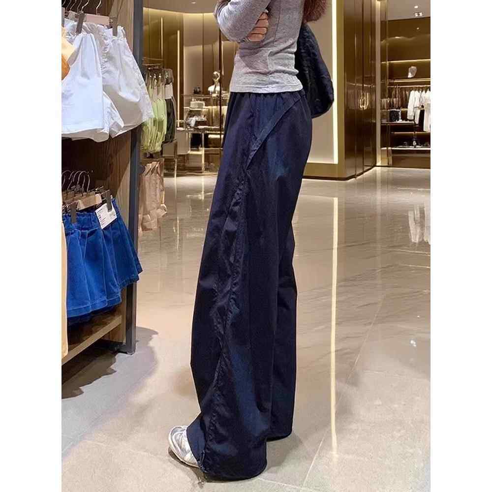 香港海军蓝快干工装裤女士夏季瘦2025新款小阔腿裤运动休闲裤