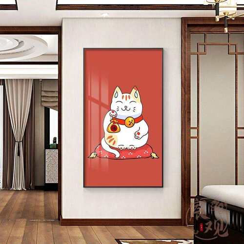 2023年新款玄关装饰画正对门入户走廊过道小猫咪带框平安喜乐挂画