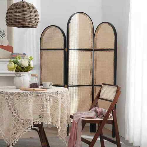 藤编手工日叠式折复屏风古断HBU客厅实木真藤隔玄关卧室移动现代