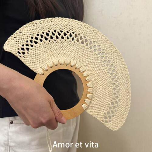 Amor et vita度假风非遗手工编织扇子中式灯芯草民俗工艺礼品摆饰