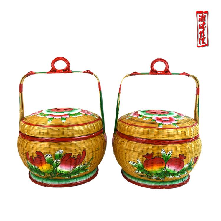 潮汕竹编花篮传统特色工艺佛手石榴吉祥如意红红火火竹篮工艺摆饰