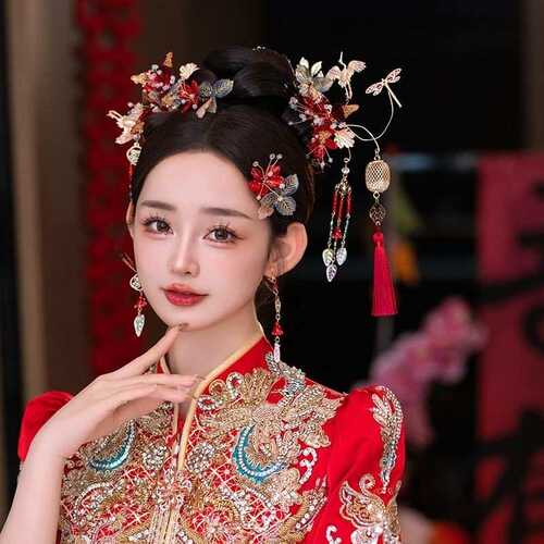 2024新款秀禾头饰高级古典简约减龄蜻蜓灯笼流苏飞鸟发钗新娘头饰