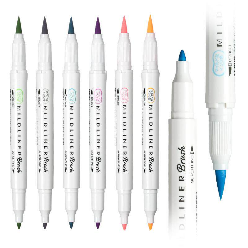 日本斑马WFT8柔和荧光软笔 双头淡色brush荧光笔 手账标记彩色笔