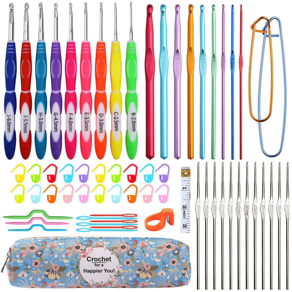 F款彩色钩针套装氧化铝钩针编织工具组合蕾丝铁针套装收纳包,居家布艺,线盒,淘宝优惠券,粉丝福利购,淘宝优惠卷