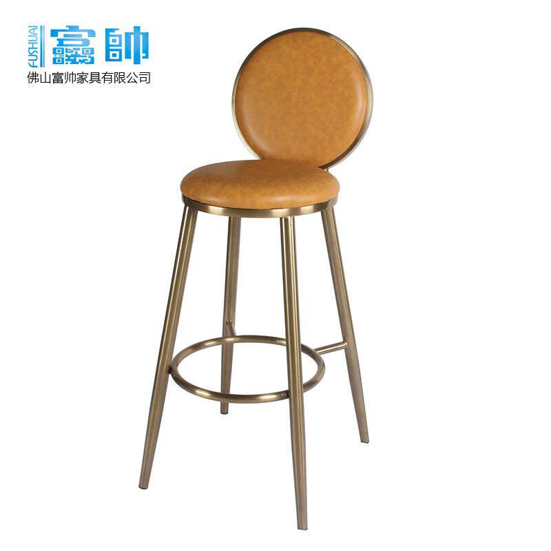 北欧不锈钢金色吧椅简约家用靠背餐椅高脚凳现代咖啡厅酒吧休闲椅