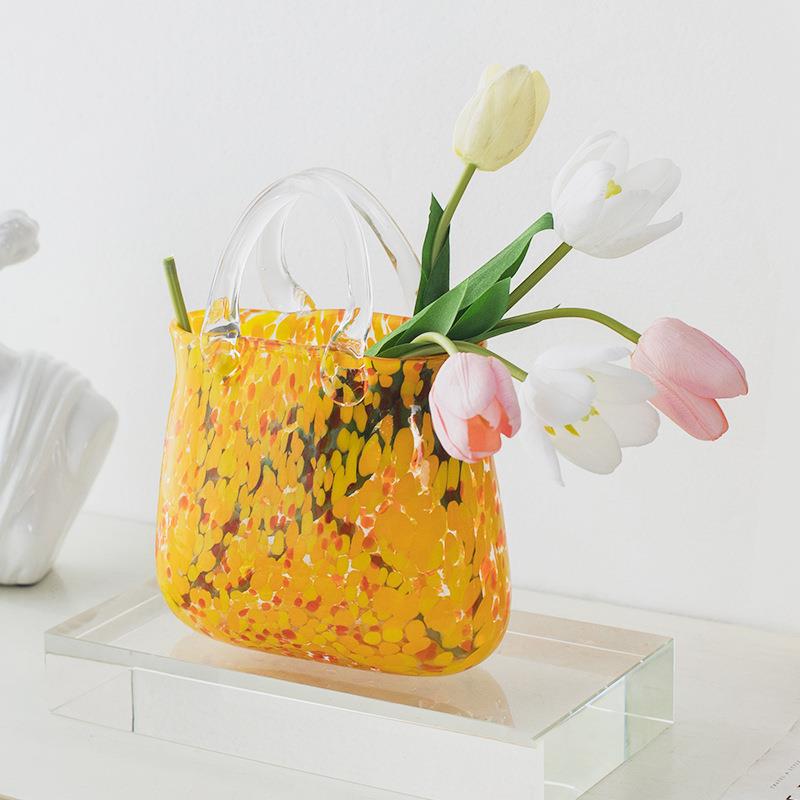 琉璃风花瓶彩色提蓝包包花瓶插花花器水培手工客厅桌面餐桌