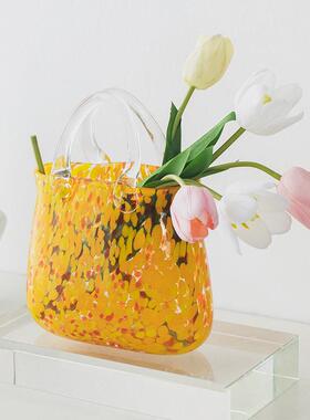 琉璃风花瓶彩色提蓝包包花瓶插花花器水培手工客厅桌面餐桌