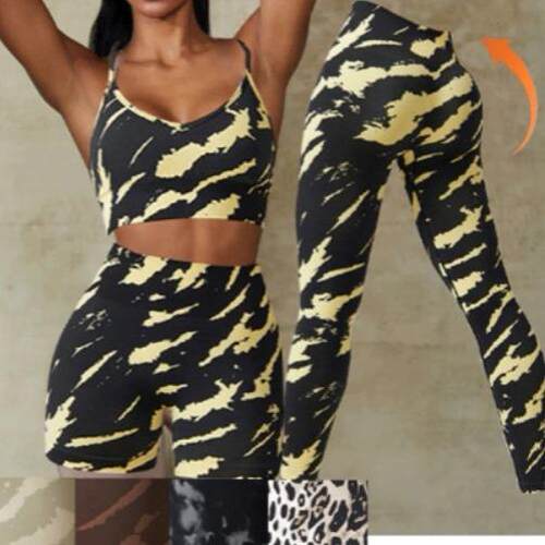 High waisted printed yoga bra, shorts, pants, belly